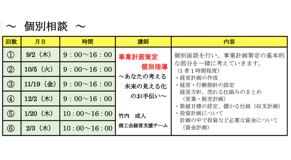 石垣市商工会「いしがき創業塾」個別無料相談会