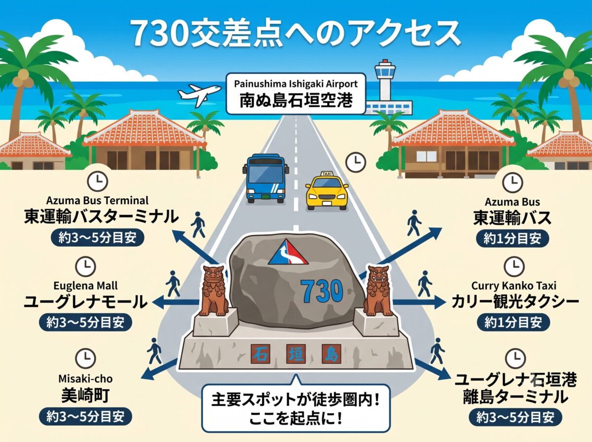 「730交差点」までの主要アクセス