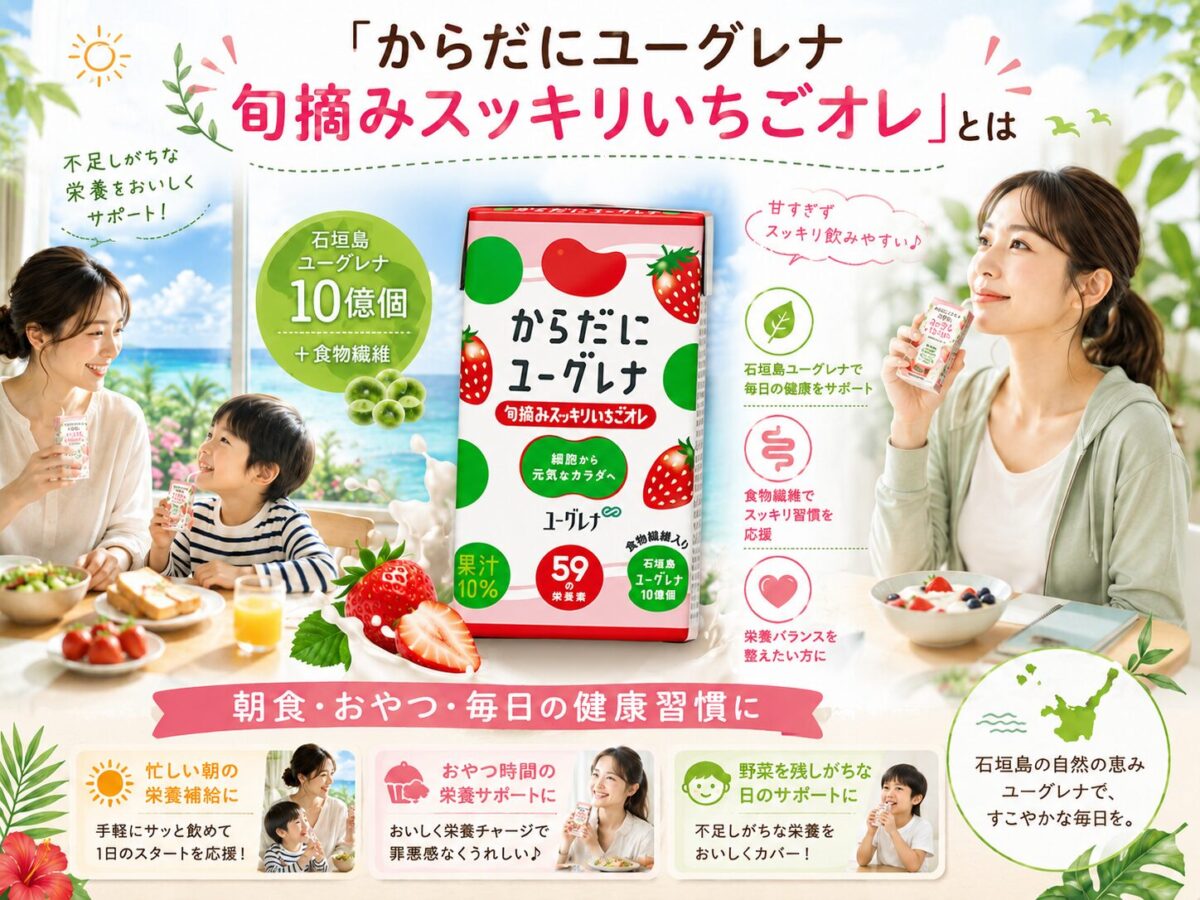 「からだにユーグレナ旬摘み スッキリいちごオレ」の概要を図解