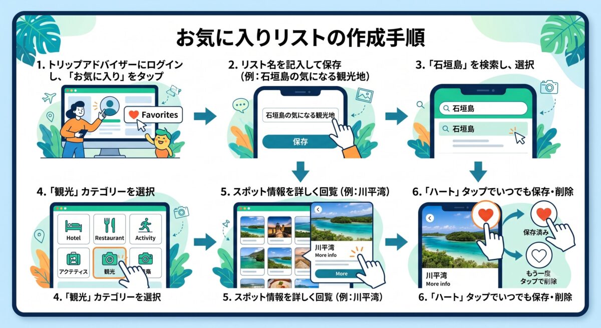 【図解】トリップアドバイザーの「お気に入りリスト」の作成手順