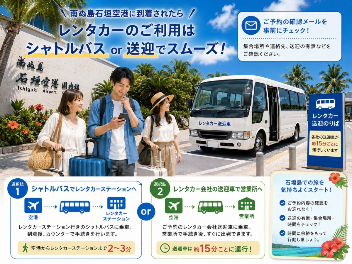 南ぬ島石垣空港からレンタカー送迎車で行く方法