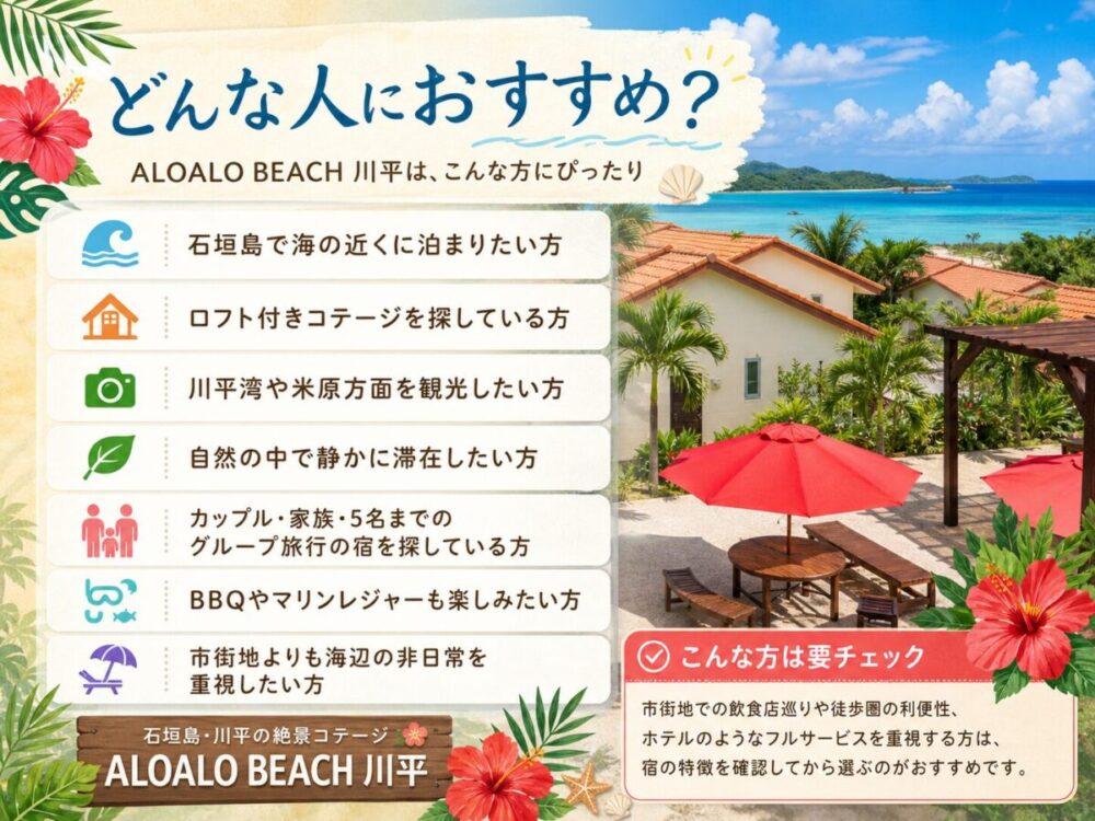 ALOALO BEACH 川平への宿泊におすすめの人