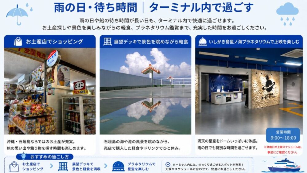 雨の日に「ユーグレナ石垣港離島ターミナル」で過ごすモデルコース