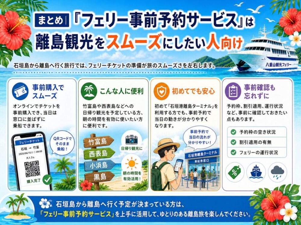 「フェリー事前予約サービス」で離島観光をスムーズにしたい人向けのまとめ図解