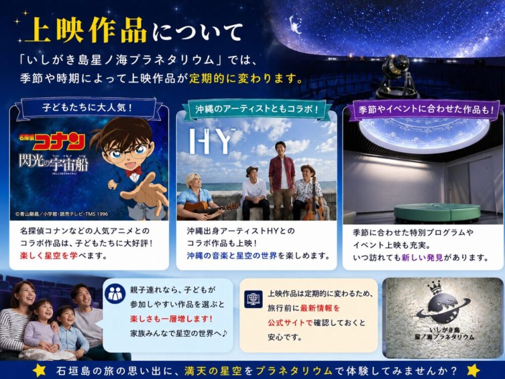 「いしがき島星ノ海プラネタリウム」で上映される作品の種類を紹介