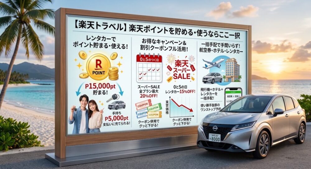 「楽天トラベル」のレンタカーの魅力を図解
