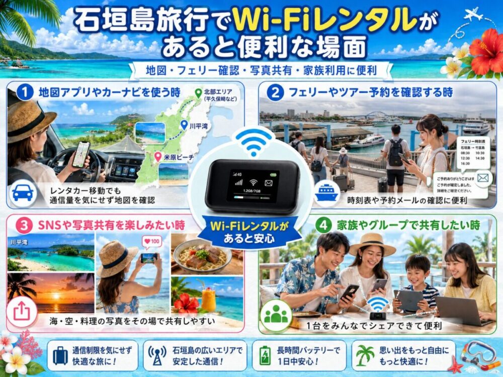 石垣島旅行でWi-Fiがあると便利な場面のイメージ