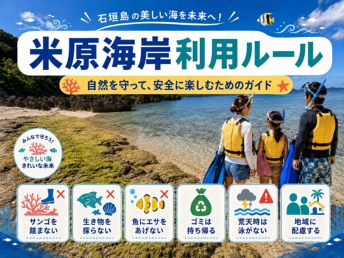 米原海岸沿いに子連れファミリーでシュノーケリングで遊ぼうとしている様子